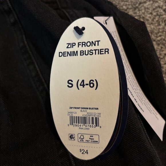 Zip Front Denim Bustier in black, size S (4-6). - Picture 6 of 8